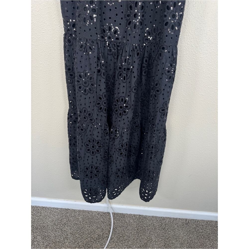 Desigual Black Eyelet Sequin Tiered Maxi Dress Womens M Leah Casual Boho Cotton - Picture 12 of 16